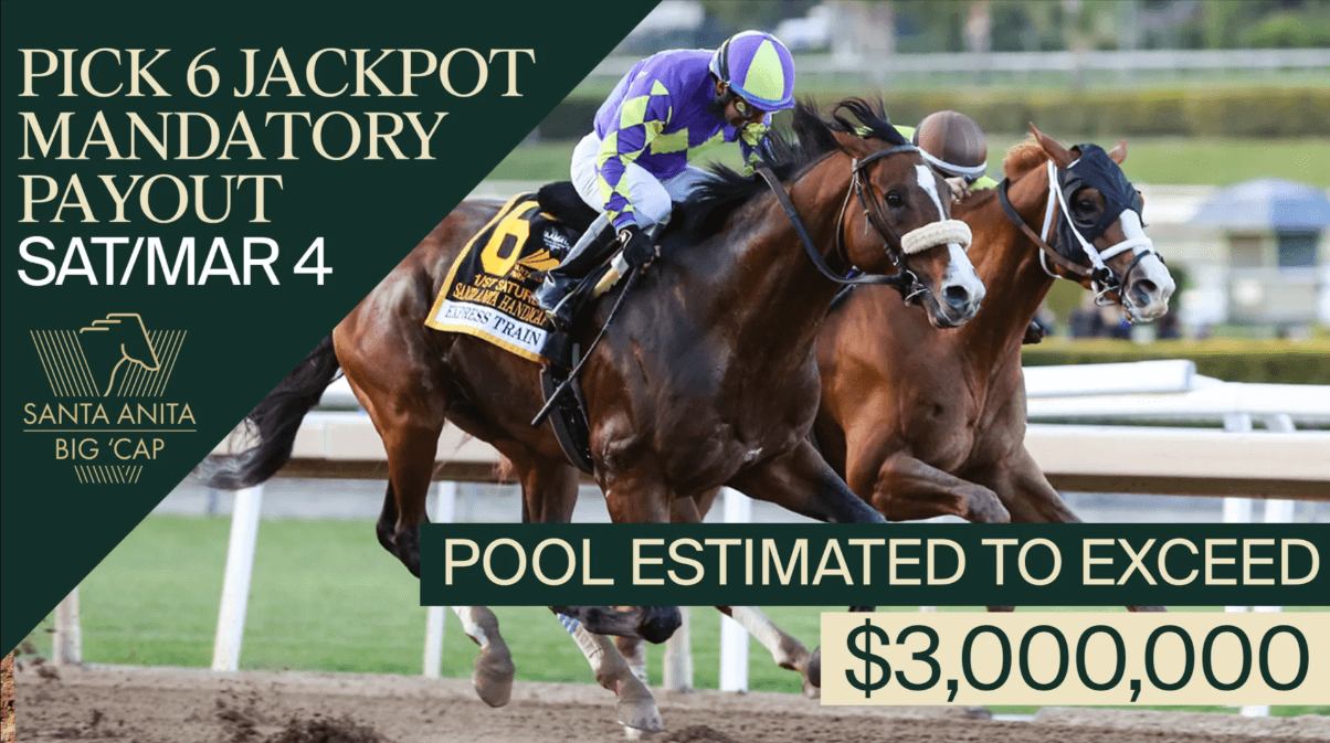 $3 Million Pool Likely With A Mandatory Payout Set For Saturday’s 20 Cent Rainbow Pick Six Jackpot At Santa Anita